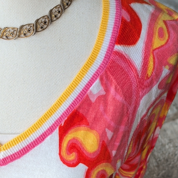 Talbots Floral V-Neck Long Sleeve Top - Red and Yellow - Picture 3 of 8